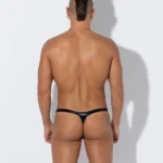 Tanga negro metálico efecto cuero