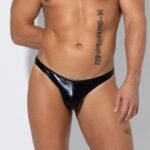 Tanga negro metálico efecto cuero
